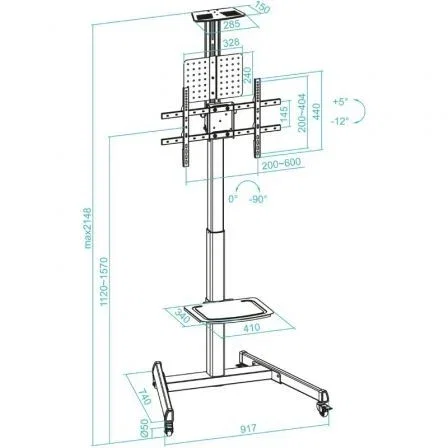 Tooq Soporte de Suelo COMETA FS1184M-B con Ruedas y Rotación 90° para Pantallas 37-70 pulgadas Tooq Soporte de Suelo COMETA FS1184M-B con Ruedas y Rotación 90° para Pantallas 37-70 pulgadas